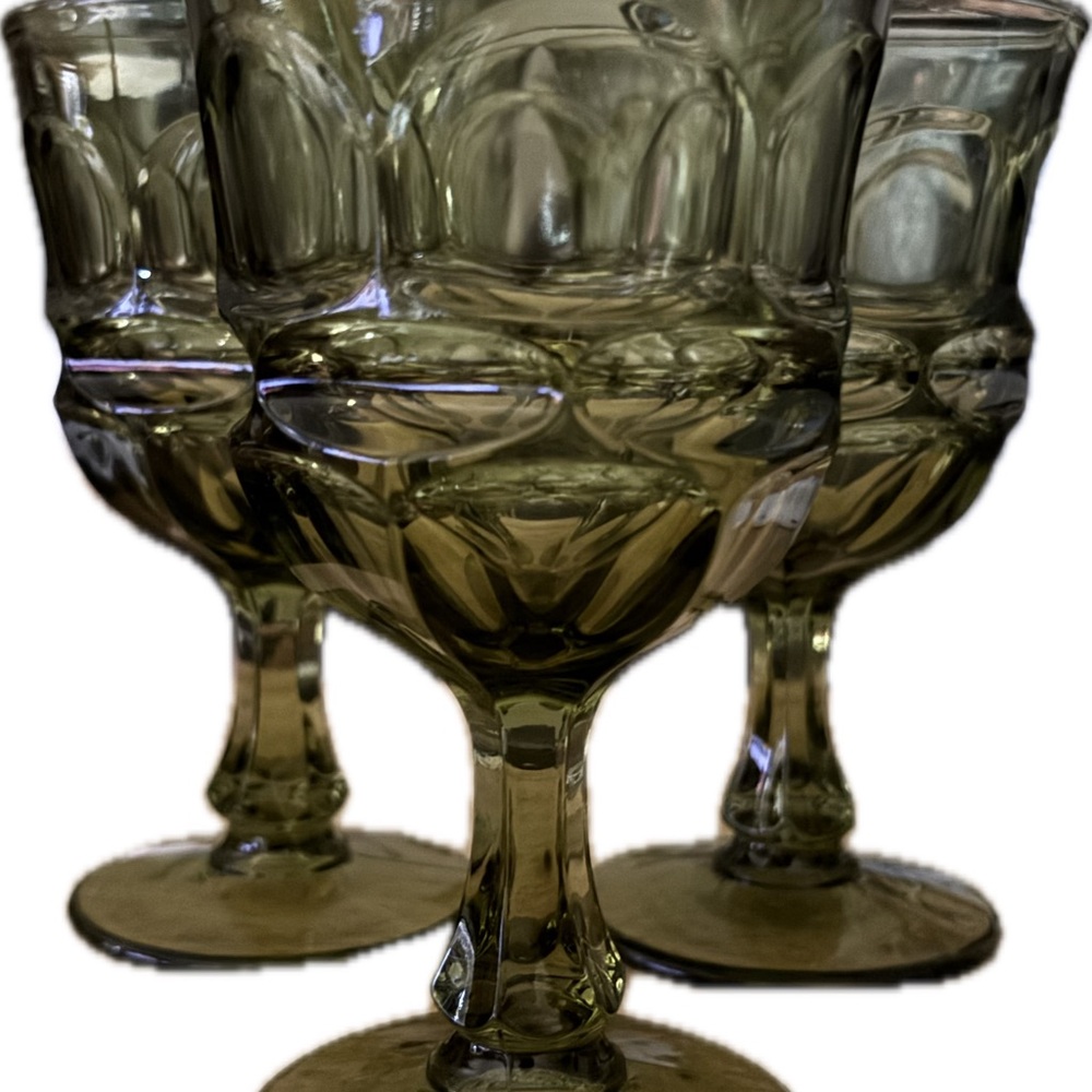 Vintage Fostoria Argus Elegant Green Glass Water Goblets